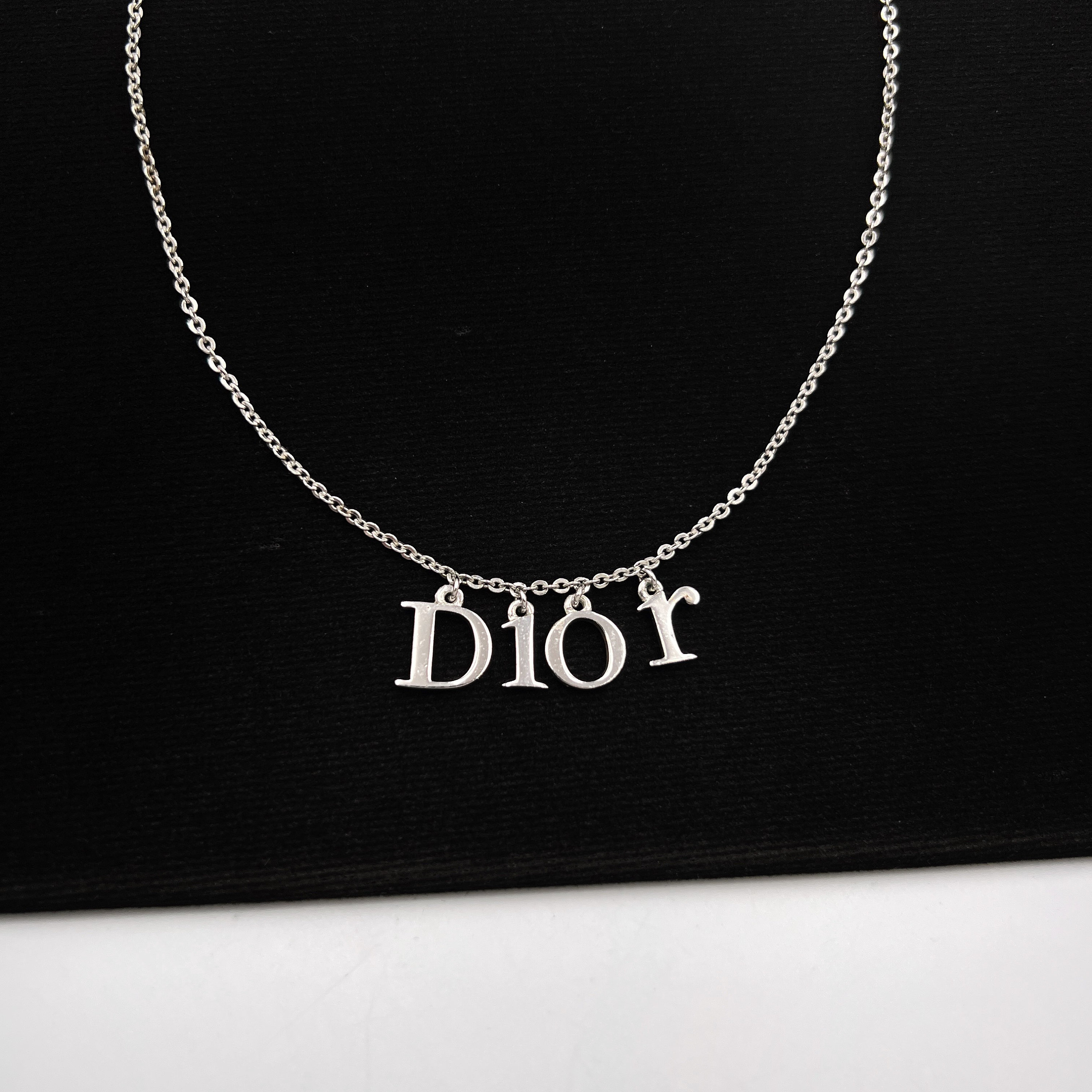 Authentic Christian Dior Black Charm Necklace Clover Heart GP Jewelry  Accessory