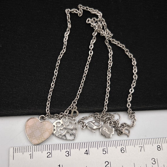 Christian Dior Vintage Heart D Silver Plated Charm Necklace 