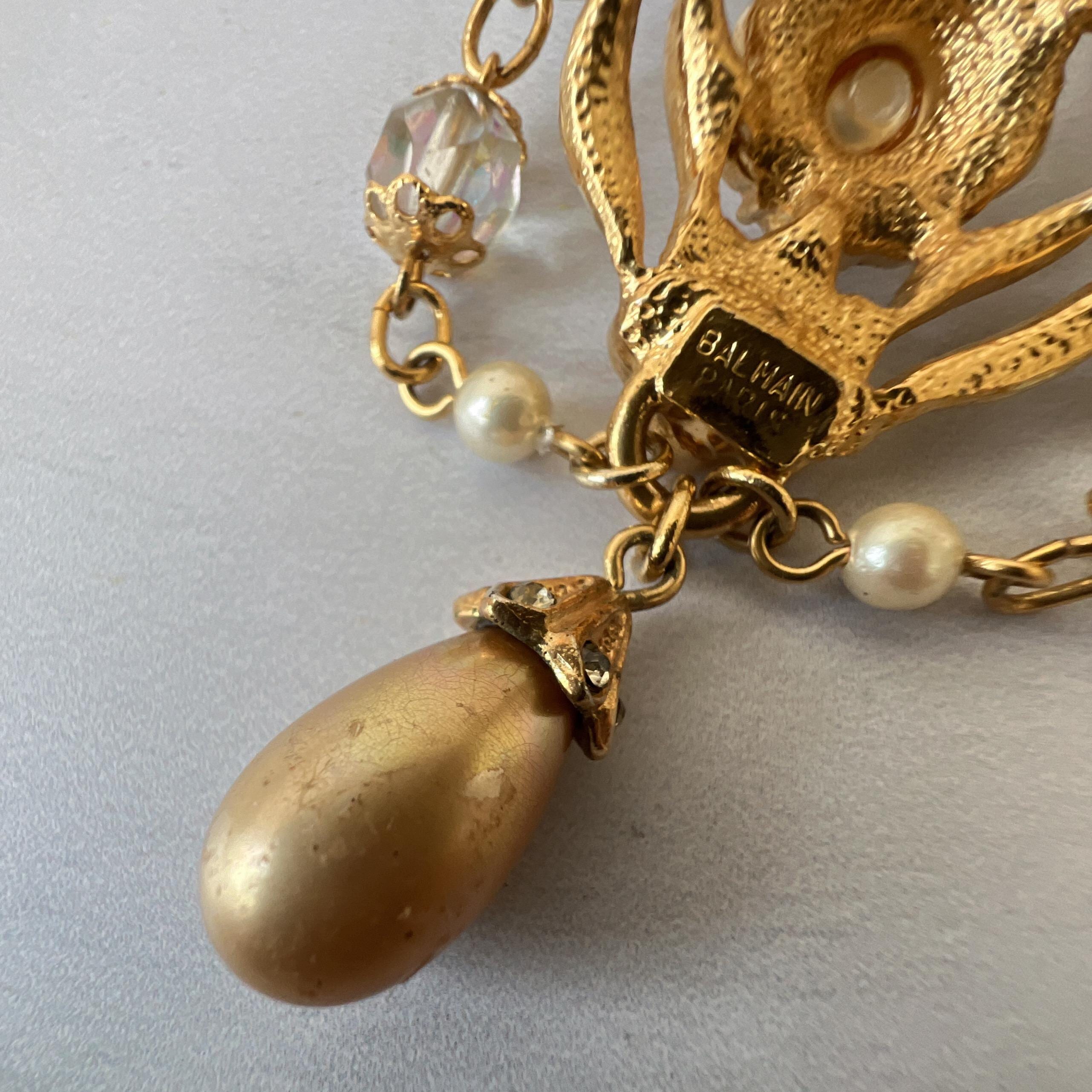 PIERRE BALMAIN Vintage Gold Plated Crystal With Faux Pearl Choker