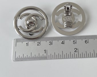 CHANEL Vintage Silver Plated Logo Turn Locked Shape Clip on