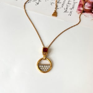 LANVIN Vintage Gold Plated Circle Pendant Necklace