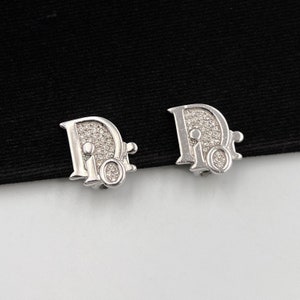 Christian Dior Silver Plated Dior Crystal Logo Clip-on Earrings
