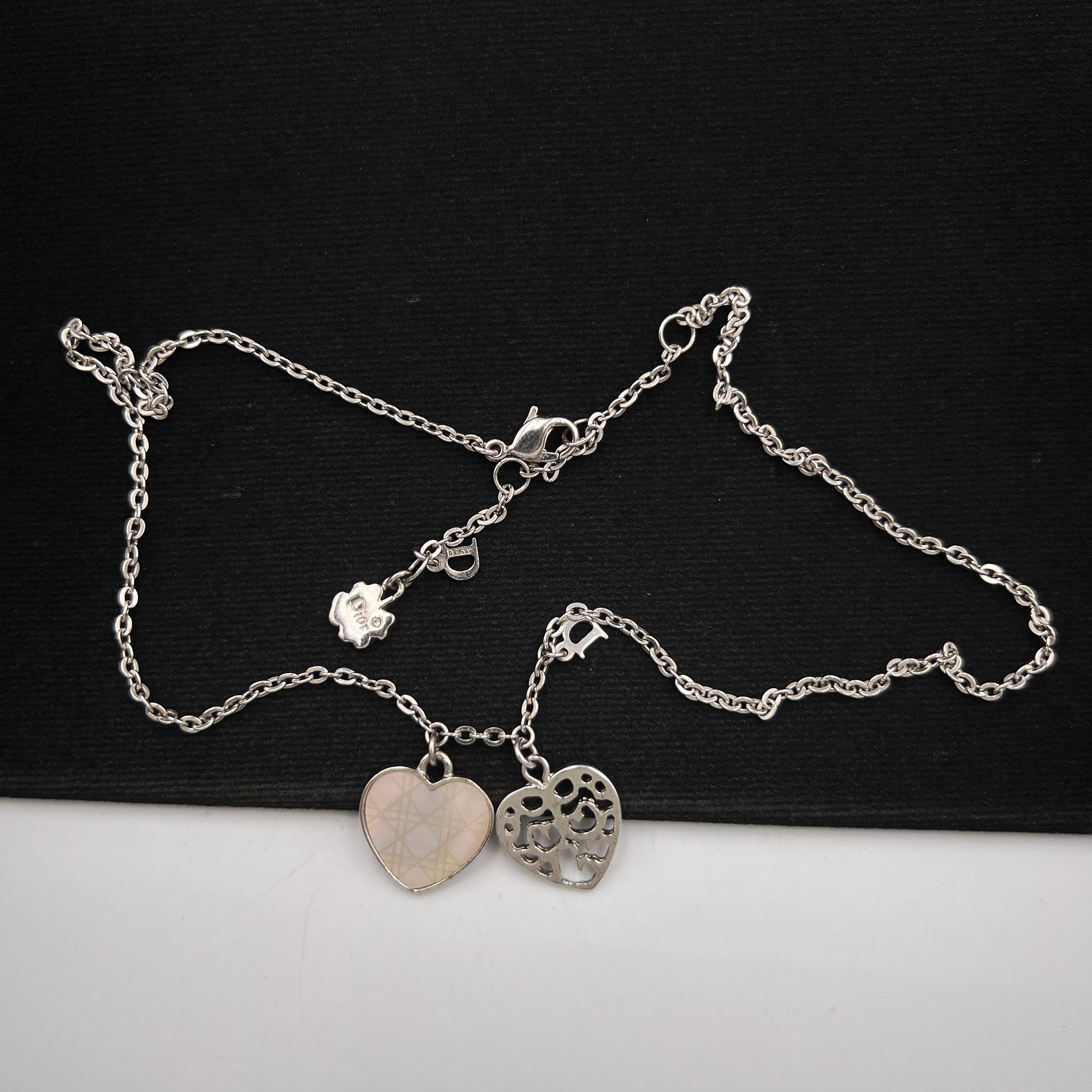 Christian Dior Vintage Heart D Silver Plated Charm Necklace