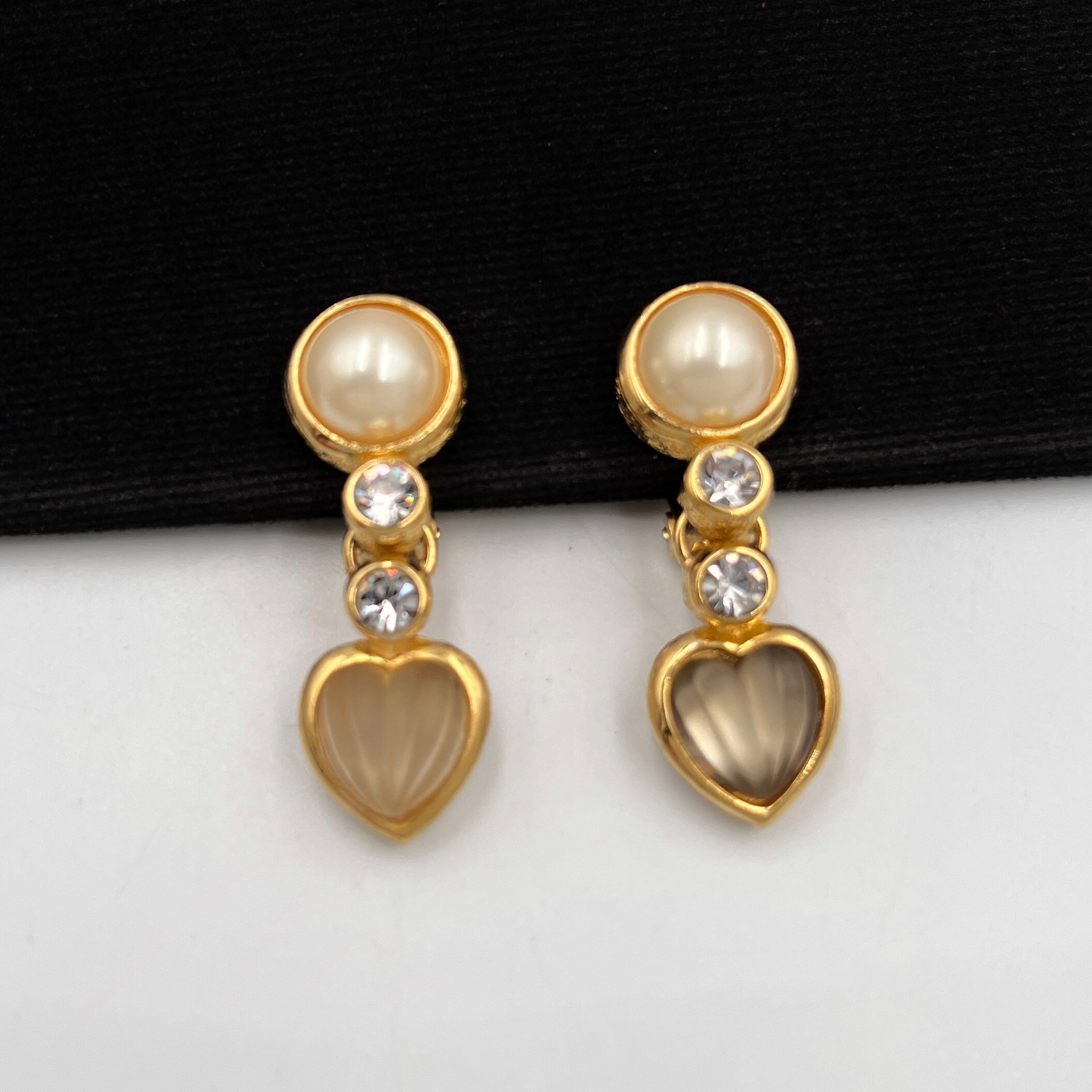 Christian Dior Gold Plated Heart Drop Clip on Earrings Etsy UK