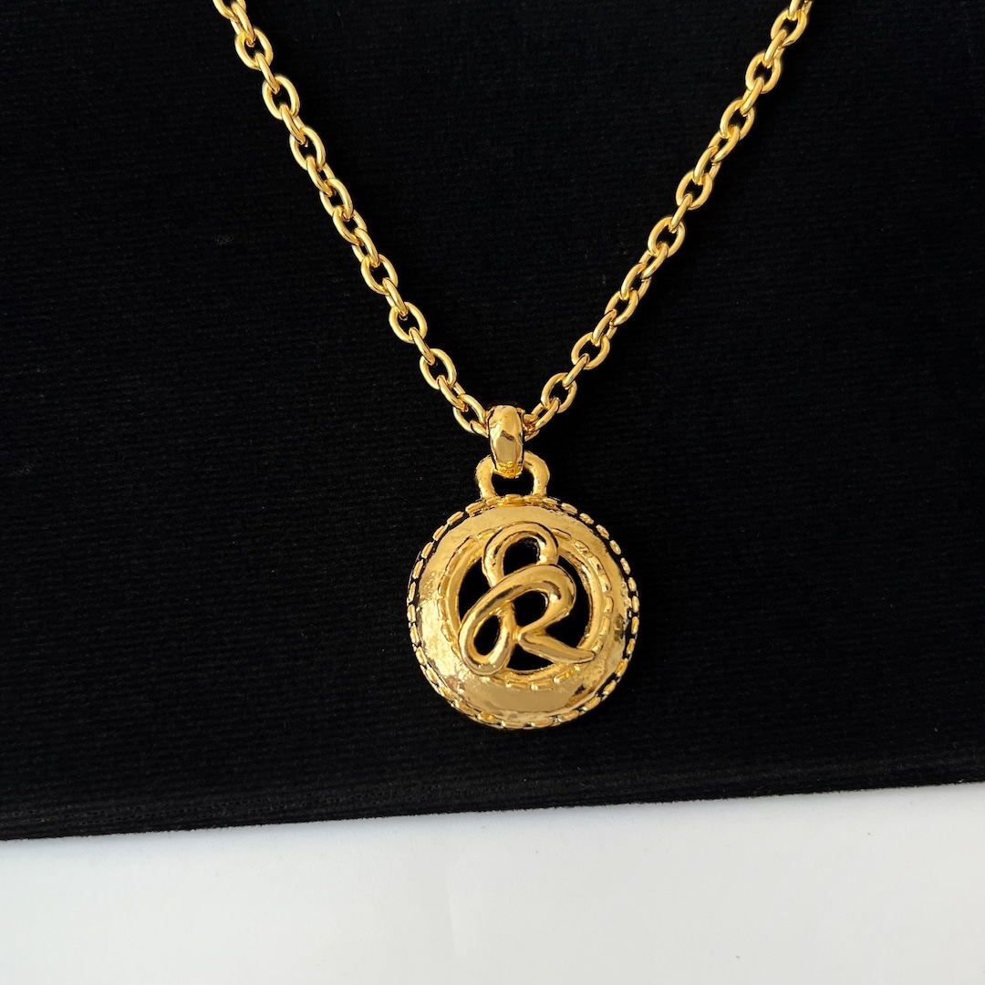 Buy SONIA RYKIEL Vintage Medal SR Logo Gold Plated Pendant