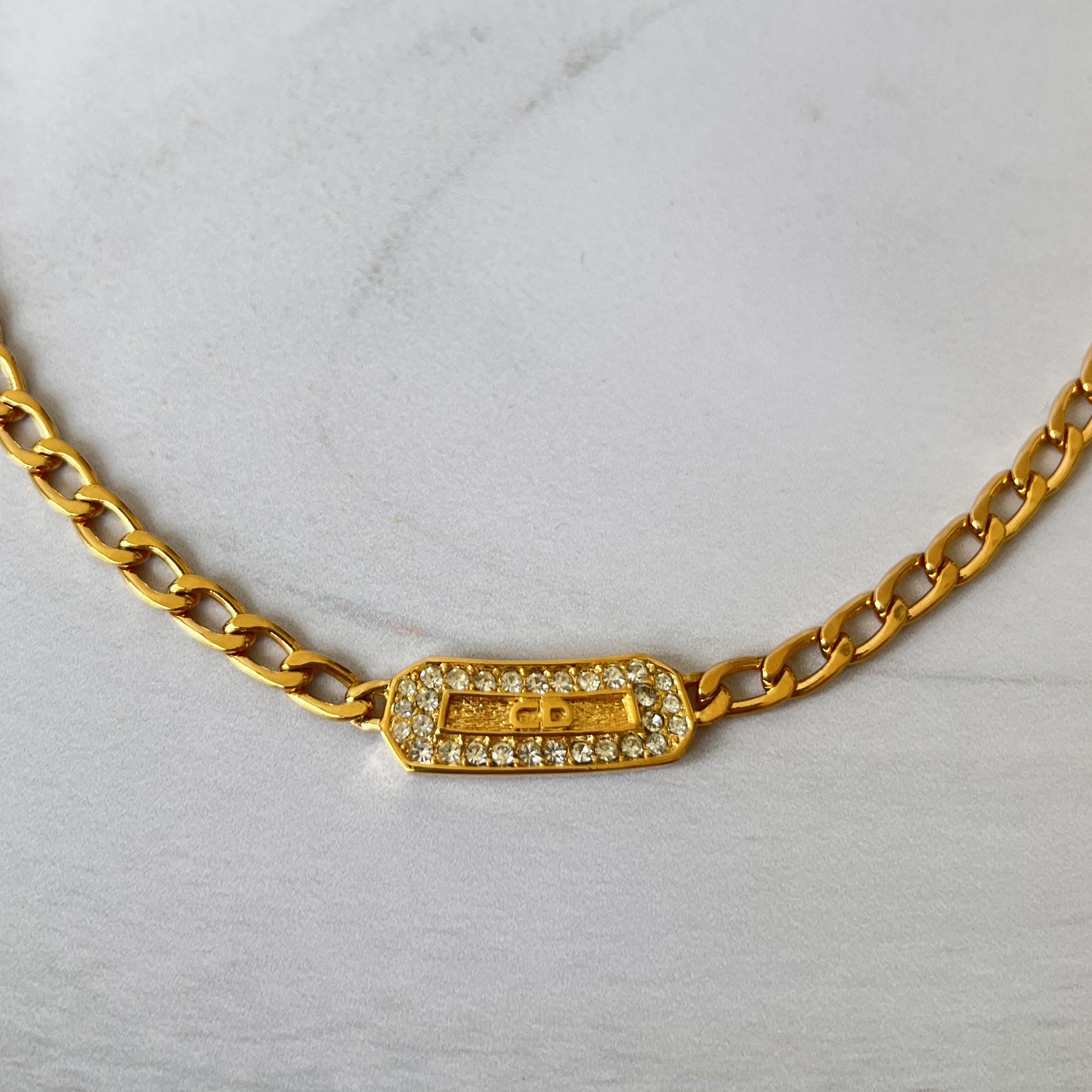 Christian Dior チャームネックレス ラインストーン ロングチェーン 