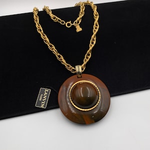 LANVIN Vintage Large Resin  Medallion Pendant Long Necklace