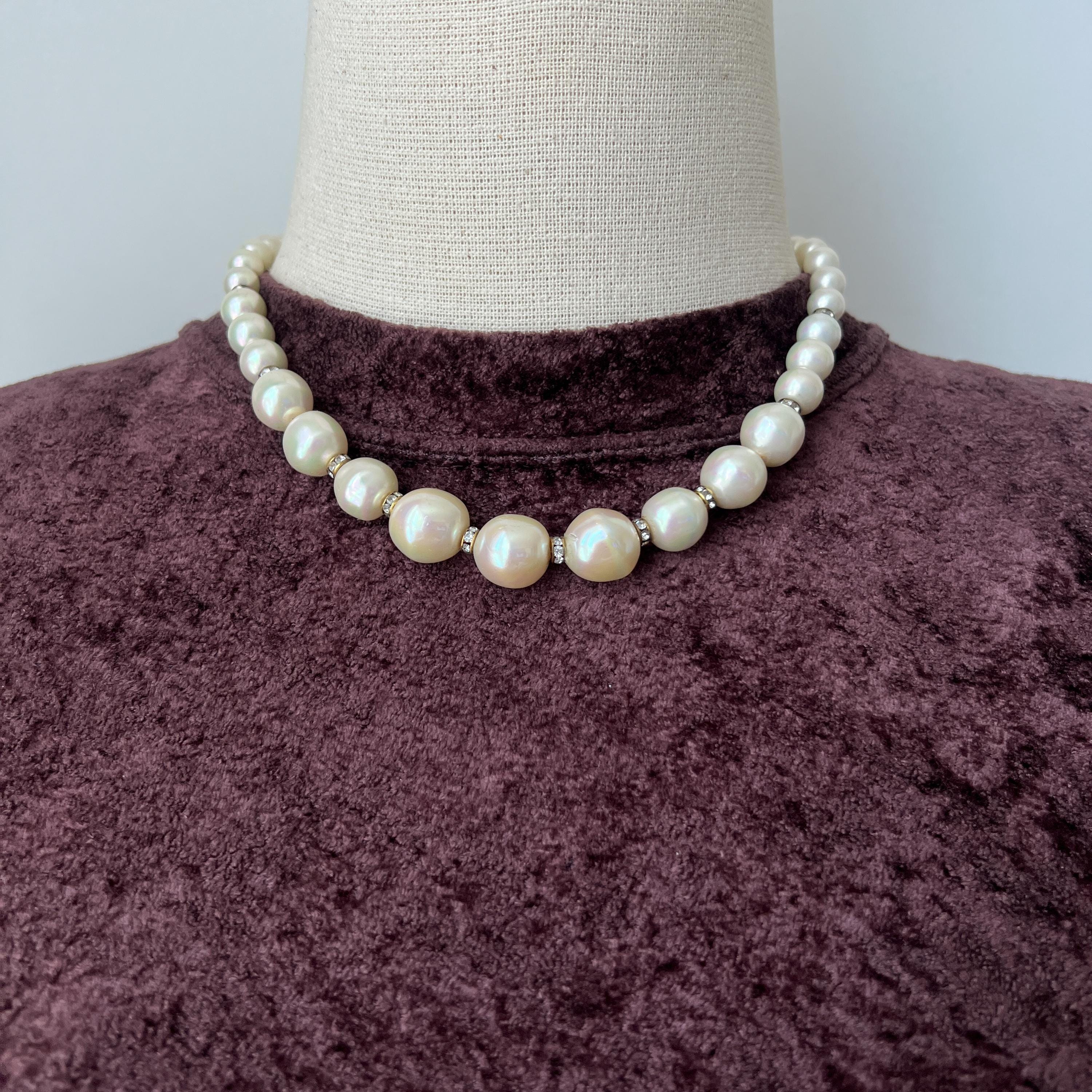Christian Dior Vintage Gold Plated With Crystal Faux Pearl Choker