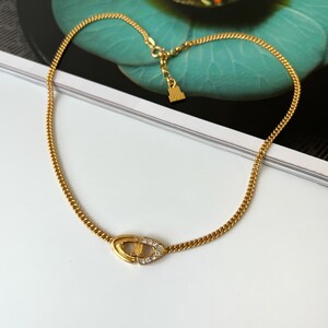 LANVIN Vintage Gold Plated Crystal Pendant Necklace