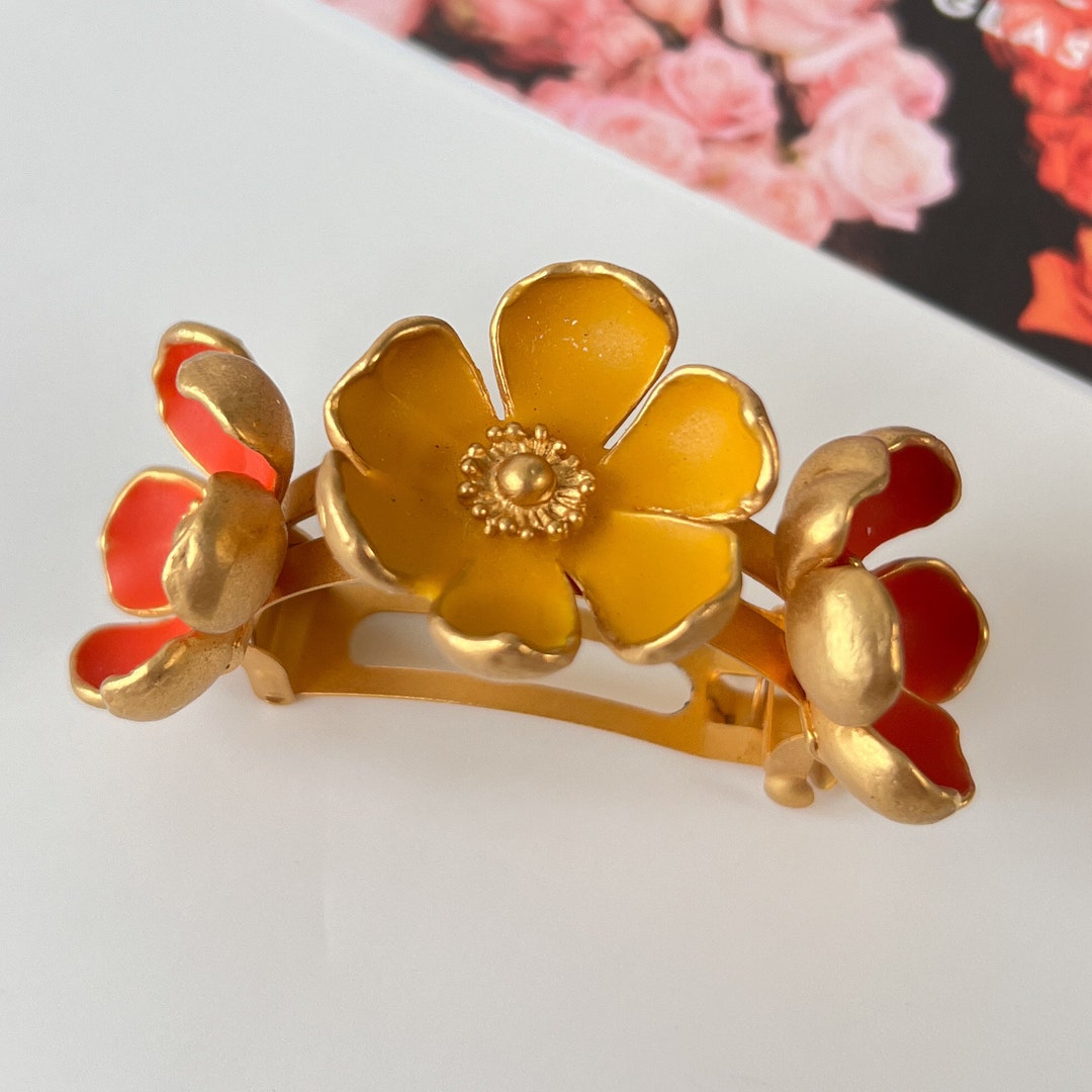 KENZO Vintage Flowers Charm Gold Plated Hair Clip - Etsy