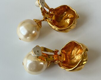 Boucles D'Oreilles Clips Vintage Signées SONIA RYKIEL - Doré Très Chic