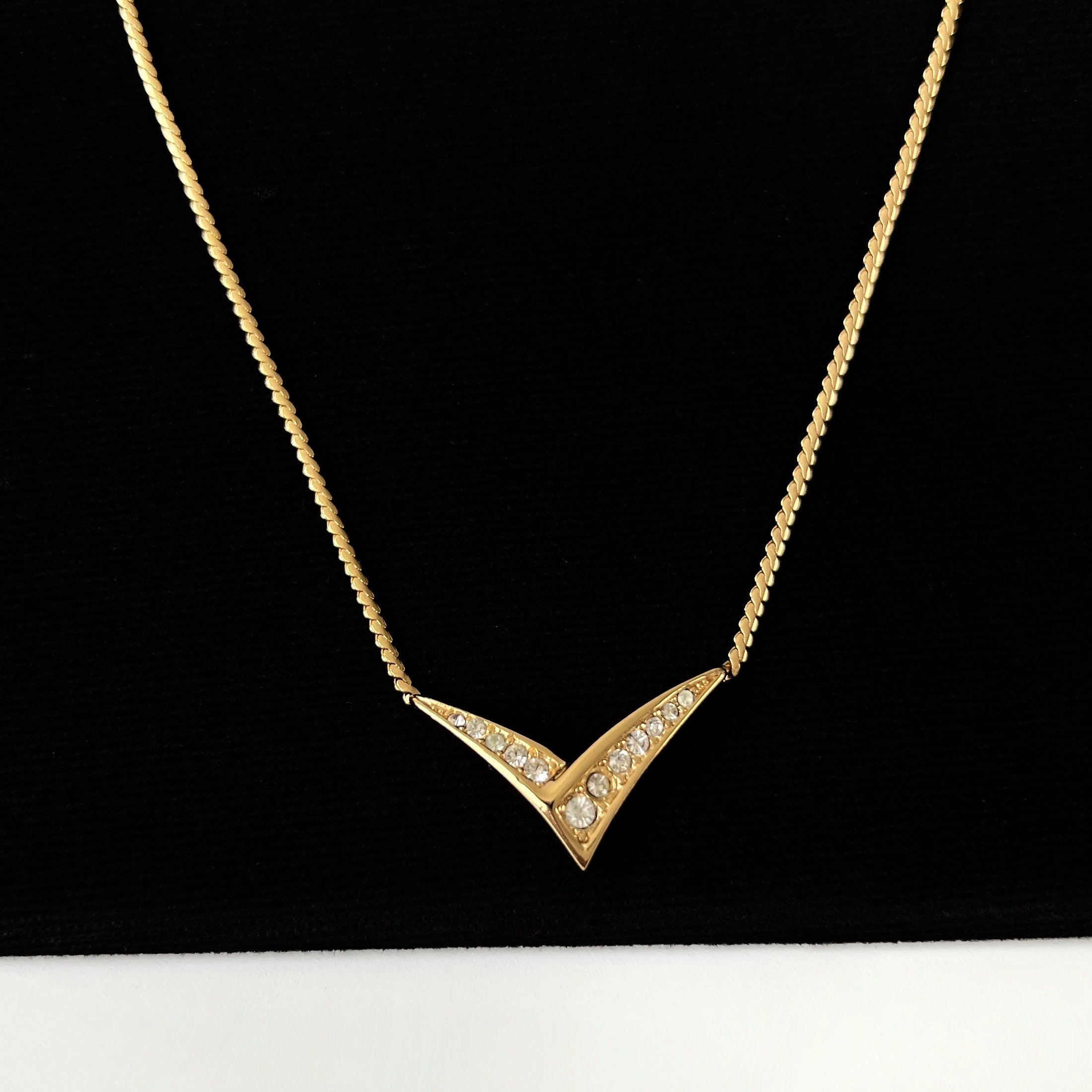 Christian Dior Vintage V Shape Crystal Necklace - Etsy Israel