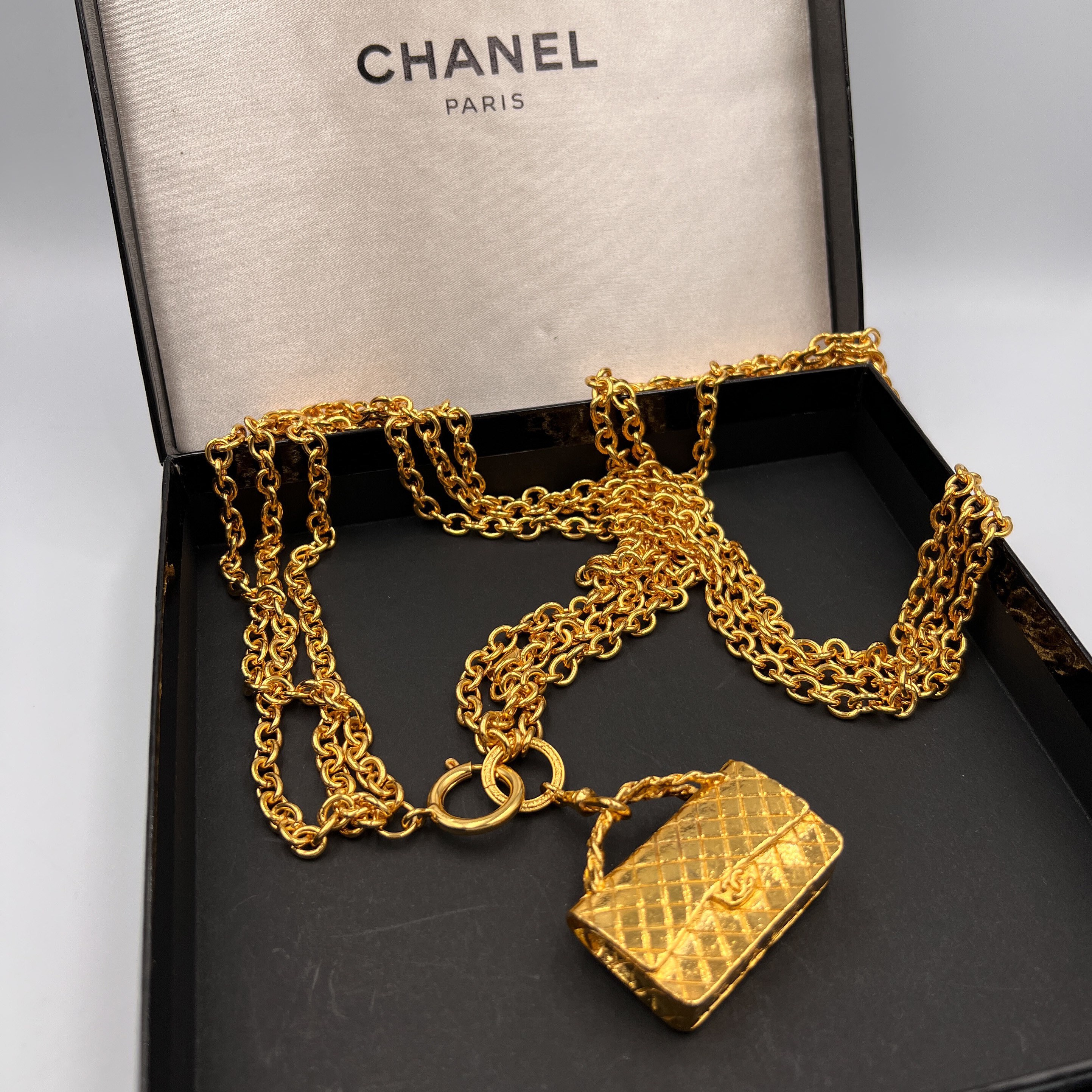 Chanel Vintage Quilted Bag Charm Pendant Necklace