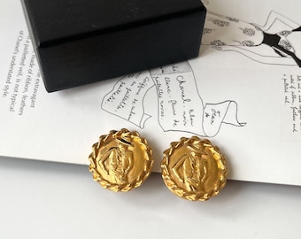 CHANEL Vintage Gabrielle Coco Chanel Gold Plated Clip on Earrings