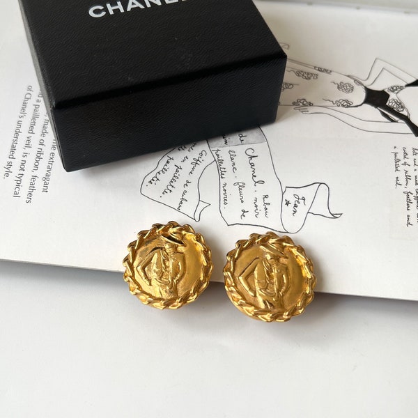 CHANEL Vintage Gabrielle Coco Chanel Gold Plated Clip on Earrings