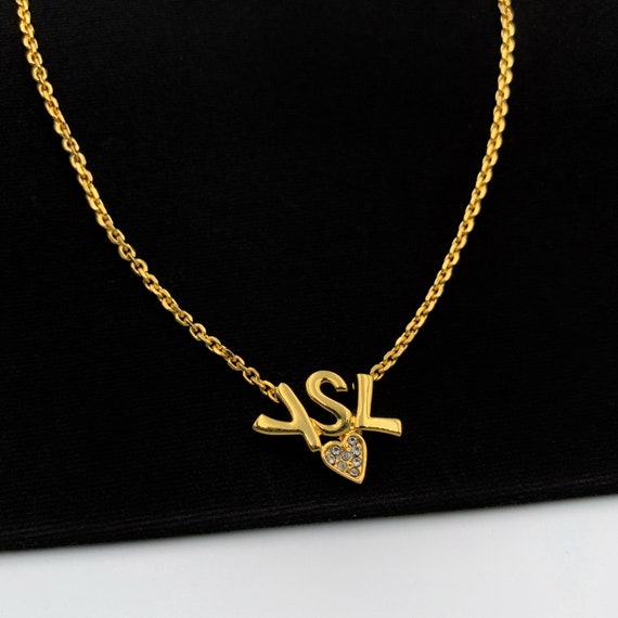 Yves Saint Laurent Vintage Gold Plated YSL Logo With Crystal 