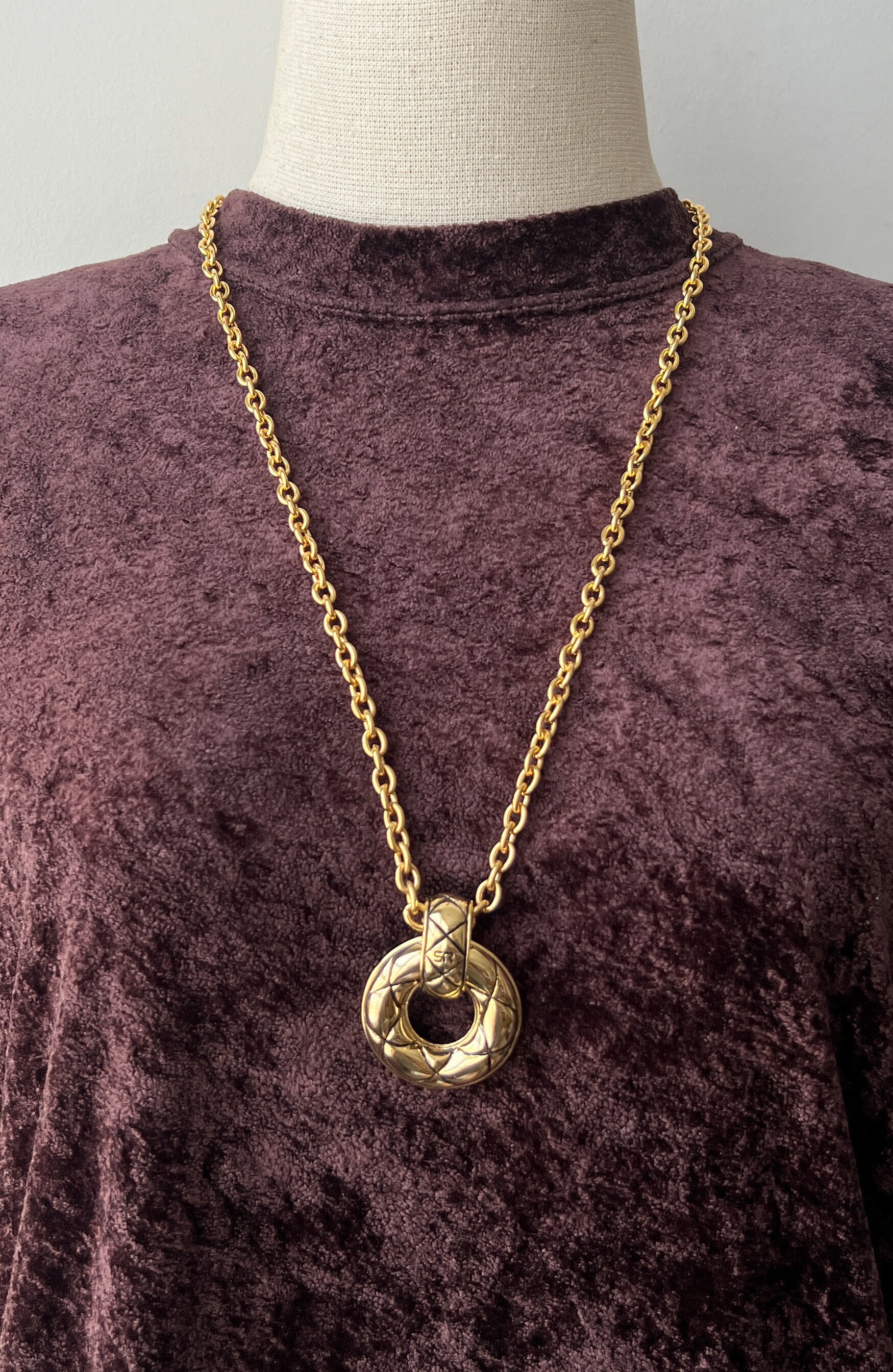 SONIA RYKIEL Vintage Hoop Pendant Quilted Necklace - Etsy