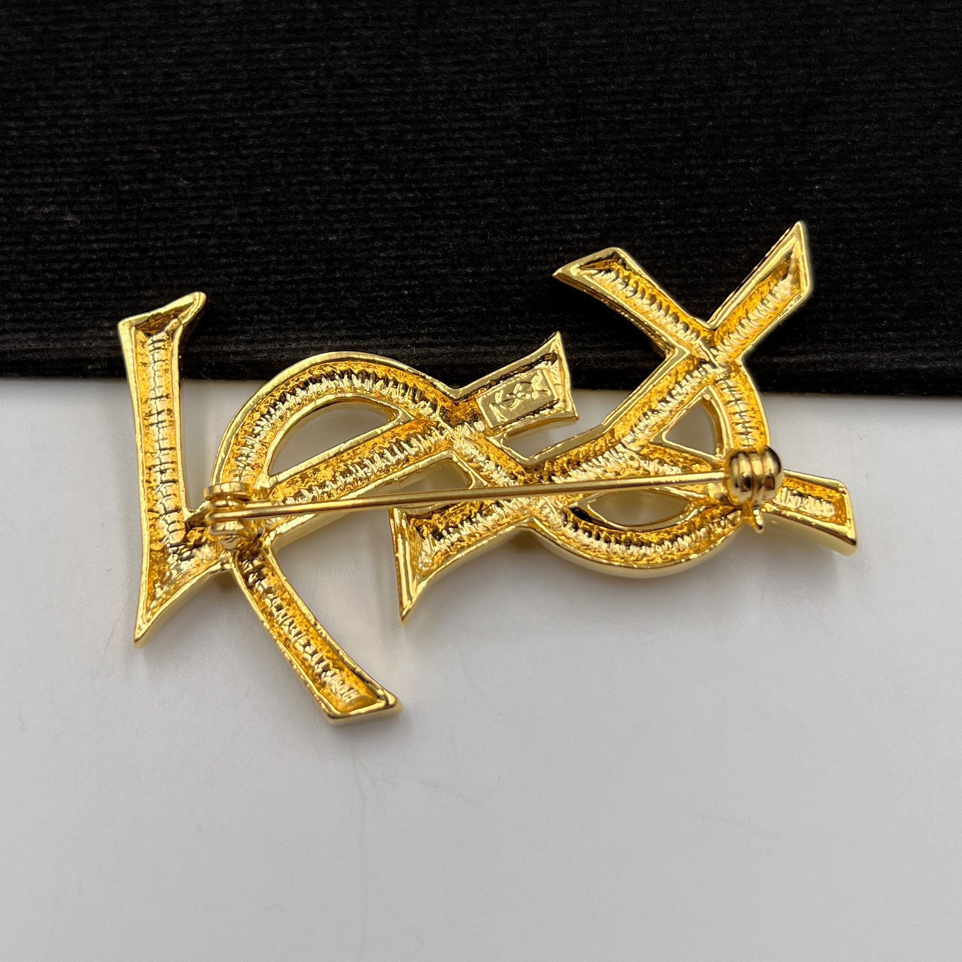 Yves Saint Laurent Vintage Logo Gold Plated Brooch - Etsy