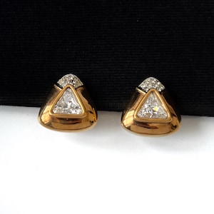 LANVIN Vintage Triangle Gold Plated with Crystal Clip on Earrings