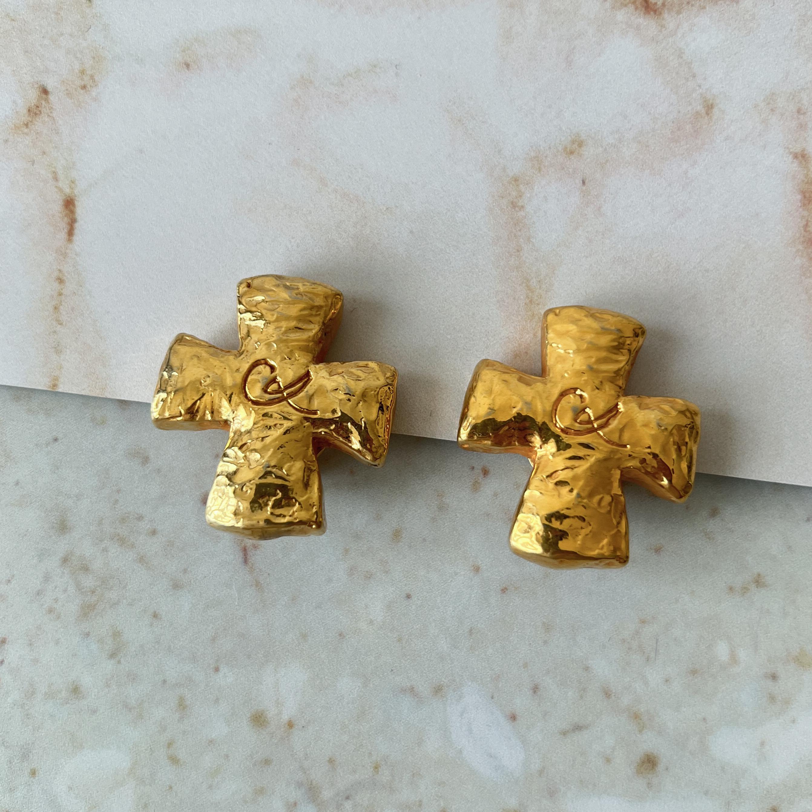 Christian Lacroix Vintage Cross Logo Clip-on Earrings - Etsy