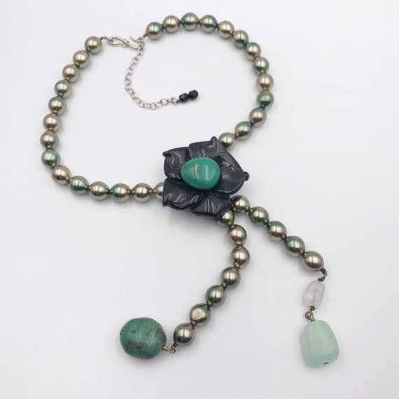 Philippe Ferrandis Paris Black Flower Faux Pearl Necklace - Etsy