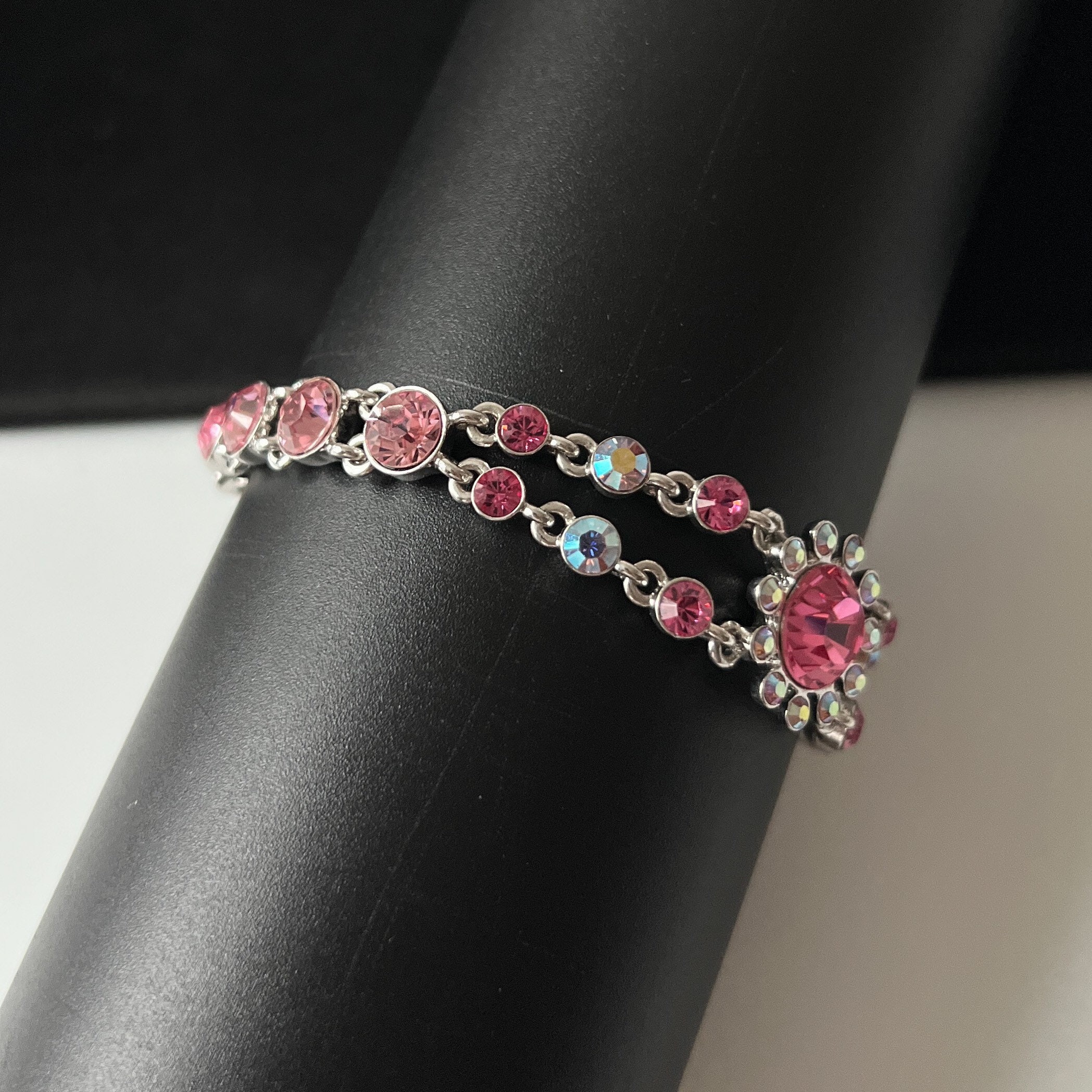 GIVENCHY Vintage Pink Crystal With Silver Plated Chain Bracelet - Etsy