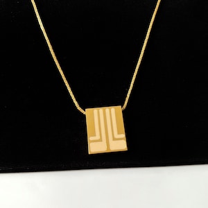 LANVIN Vintage Gold Plated Enamel Square Pendant Necklace