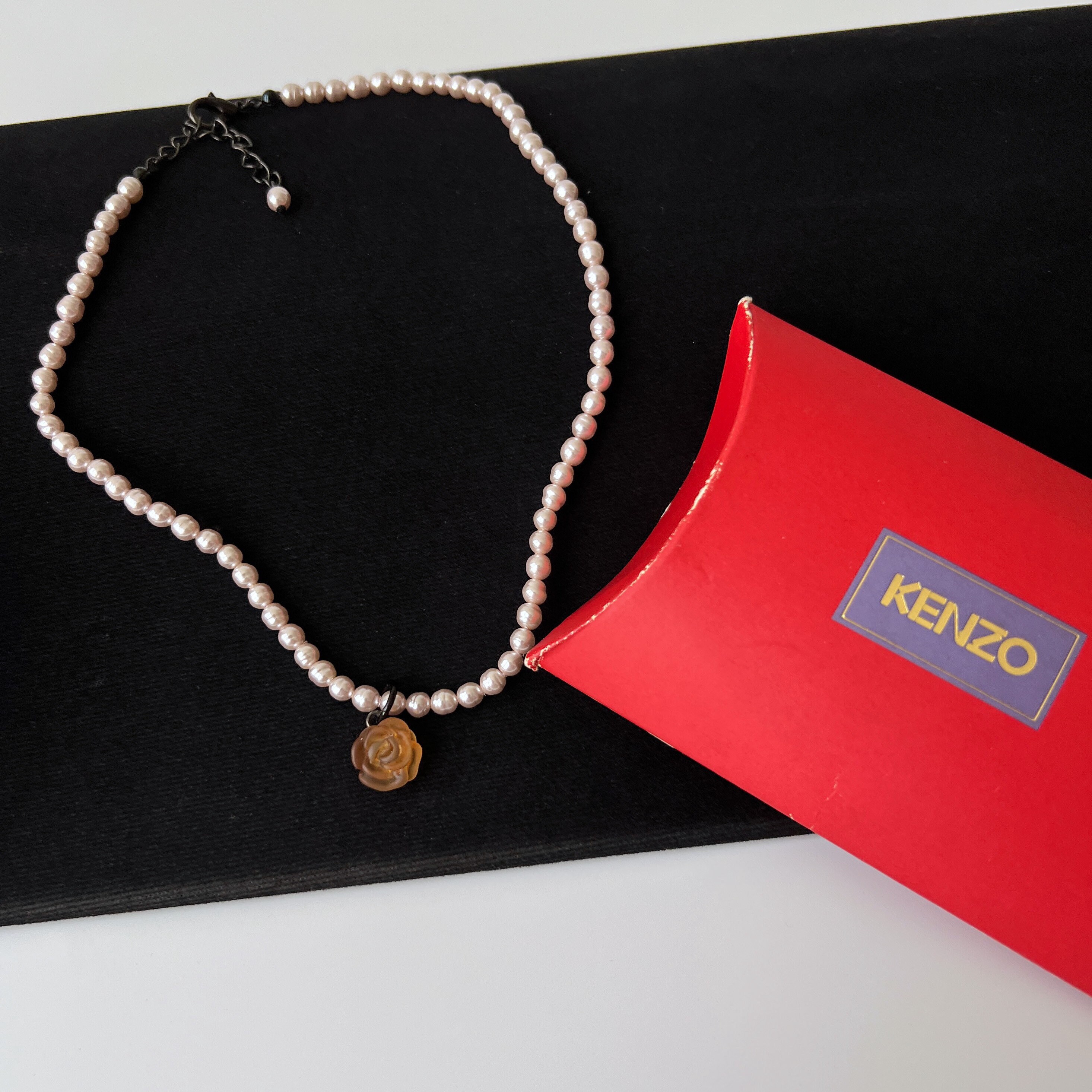 KENZO Vintage Faux Pearl Rose Pendant Choker Necklace - Etsy