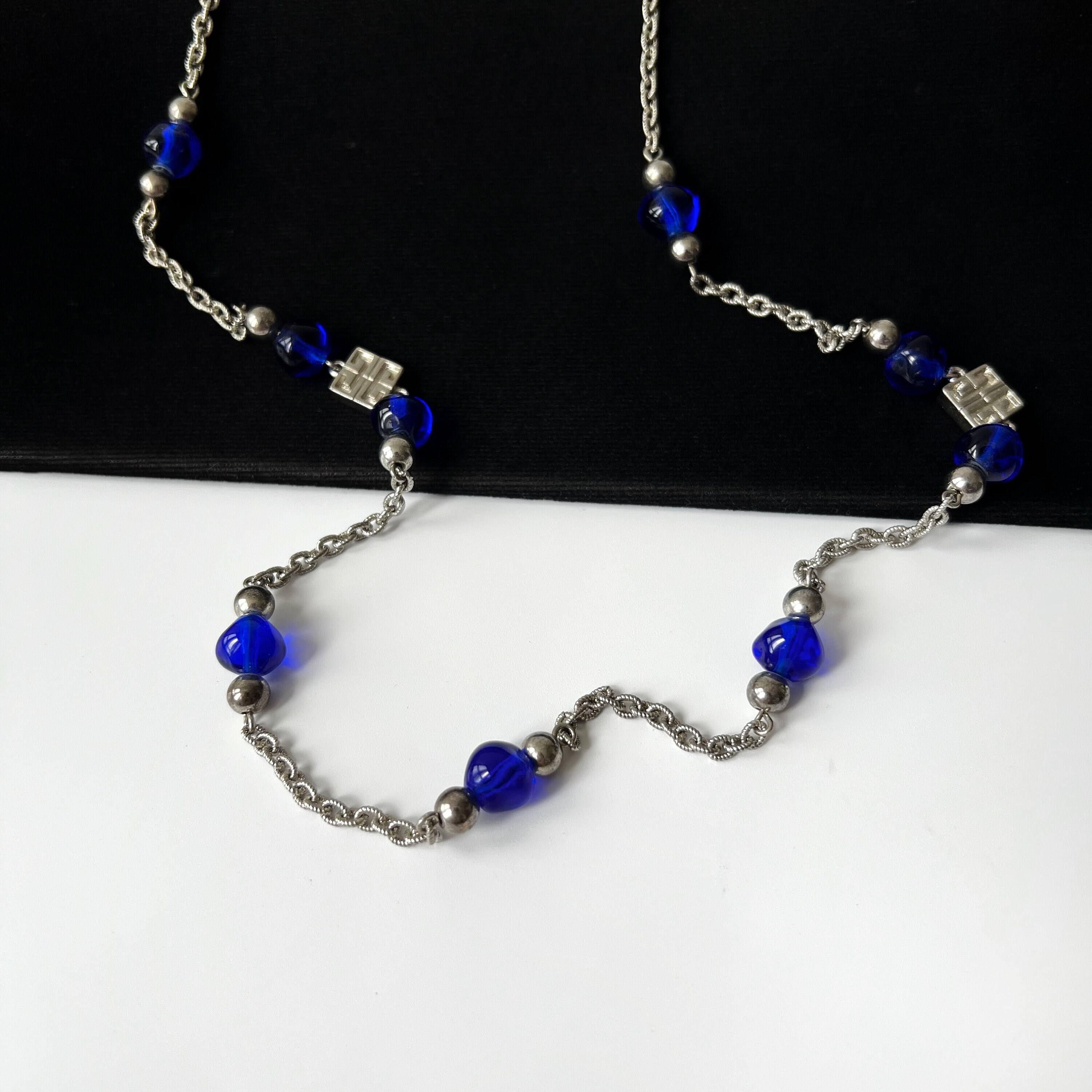 GIVENCHY Vintage Silver Plated Blue Glass Beaded Necklace - Etsy