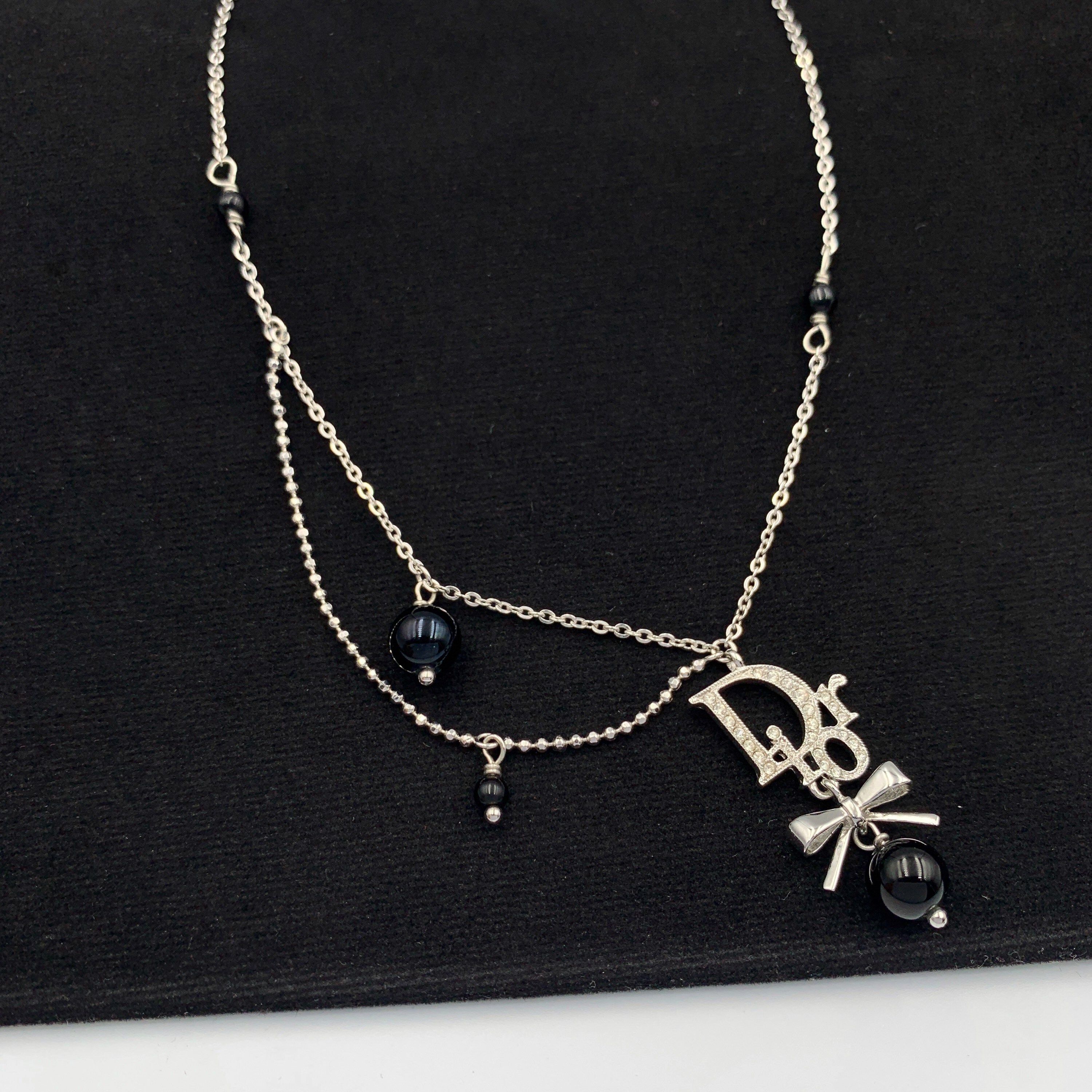 Christian Dior Vintage Dior Oblique Crystal Silver Tone With Black