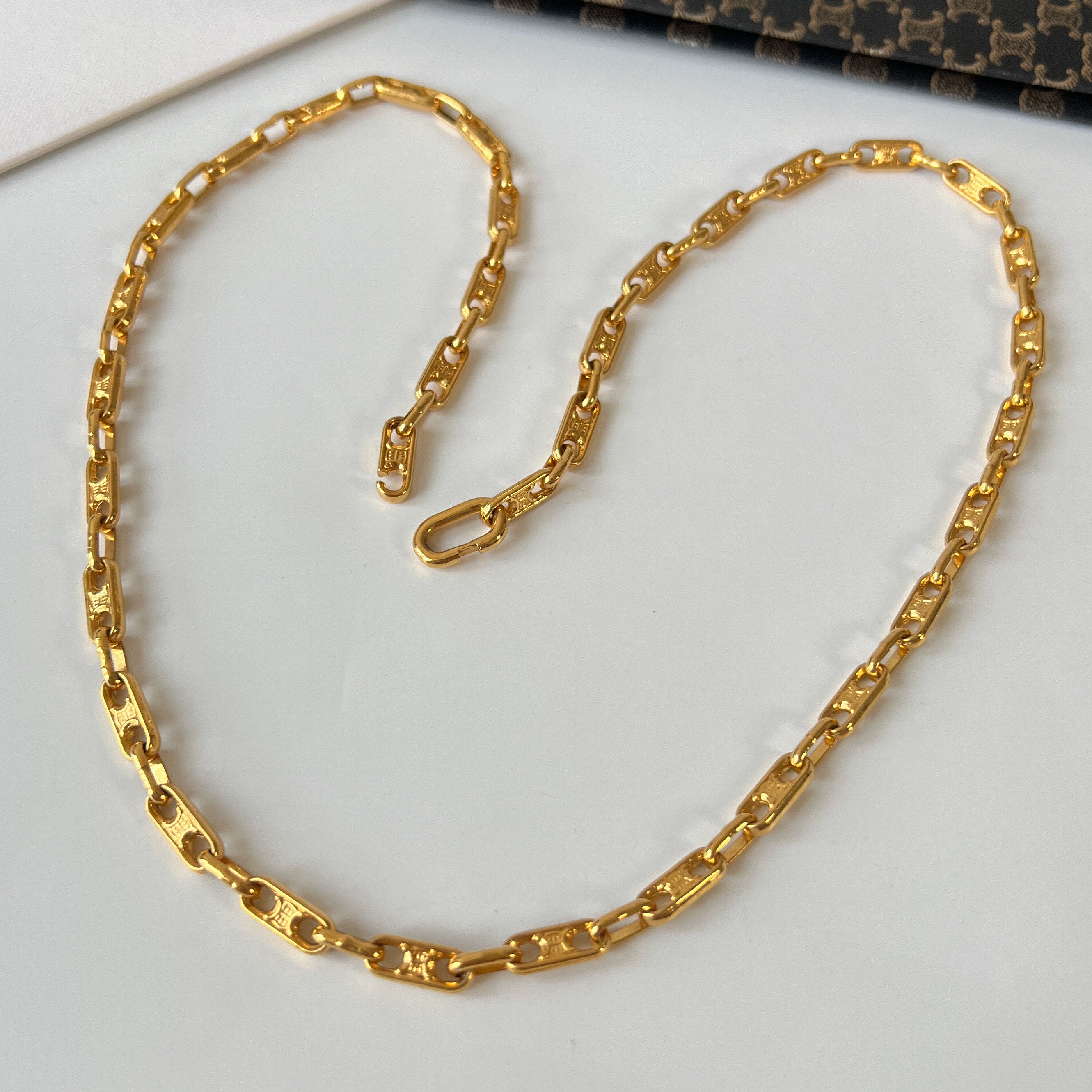 CELINE Vintage Triomphe Chain Link Long Necklace - Etsy