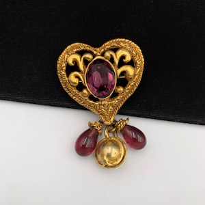 Christian Lacroix Vintage Heart with Beaded Drop Brooch