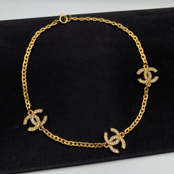 Chanel Faux Gold Crystal CC Choker Necklace