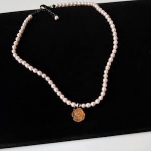 KENZO Vintage Faux Pearl Rose Pendant Choker Necklace