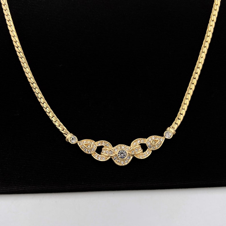 Christian Dior Vintage Gold Plated with Crystal Choker Necklace 