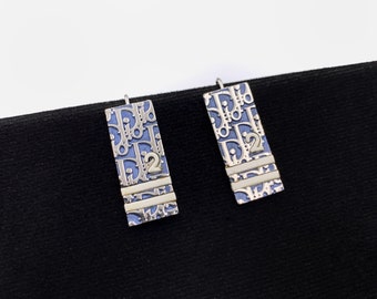 Christian Dior Blue Varsity Diorissimo Enamel Drop Earrings