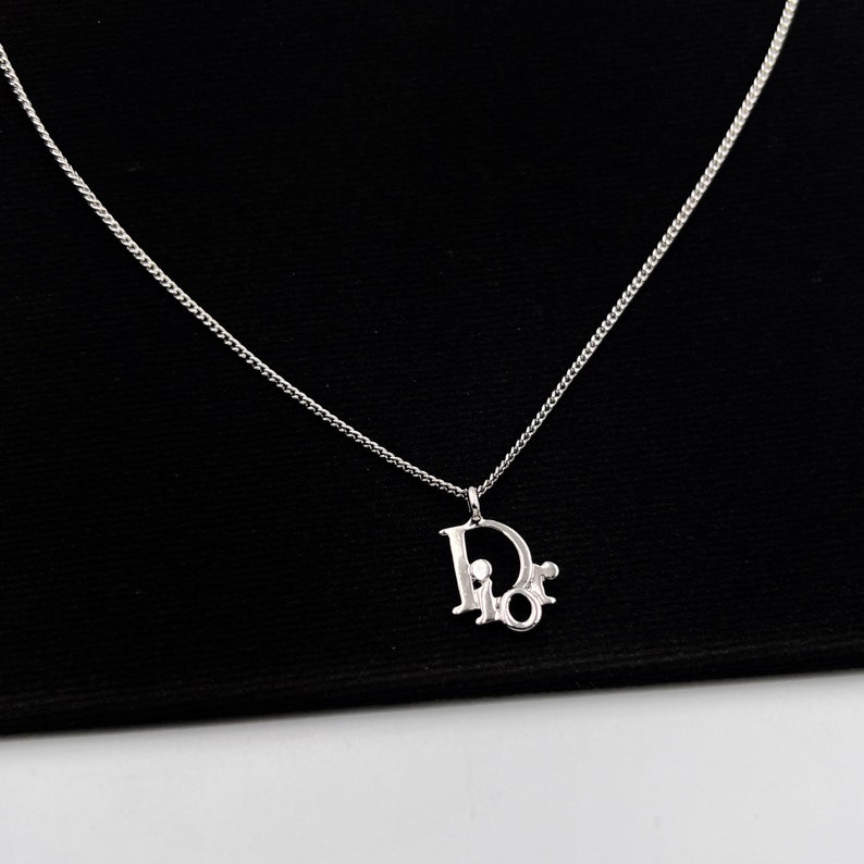 Christian Dior Vintage Dior Silver Plated Logo Necklace 