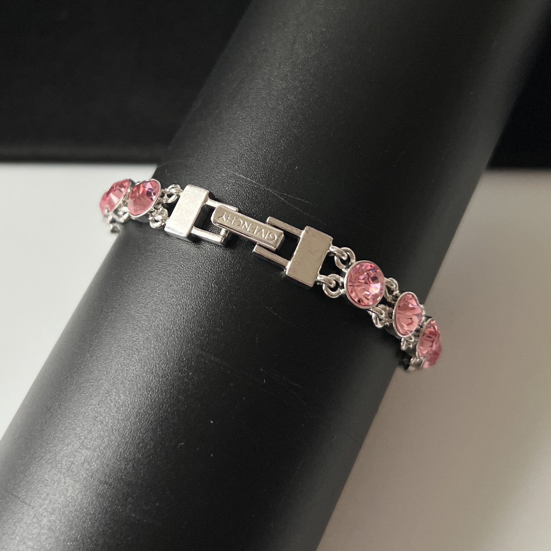 GIVENCHY Vintage Pink Crystal With Silver Plated Chain Bracelet - Etsy