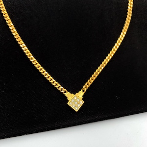 LANVIN Vintage Geometric Crystal Pendant Necklace