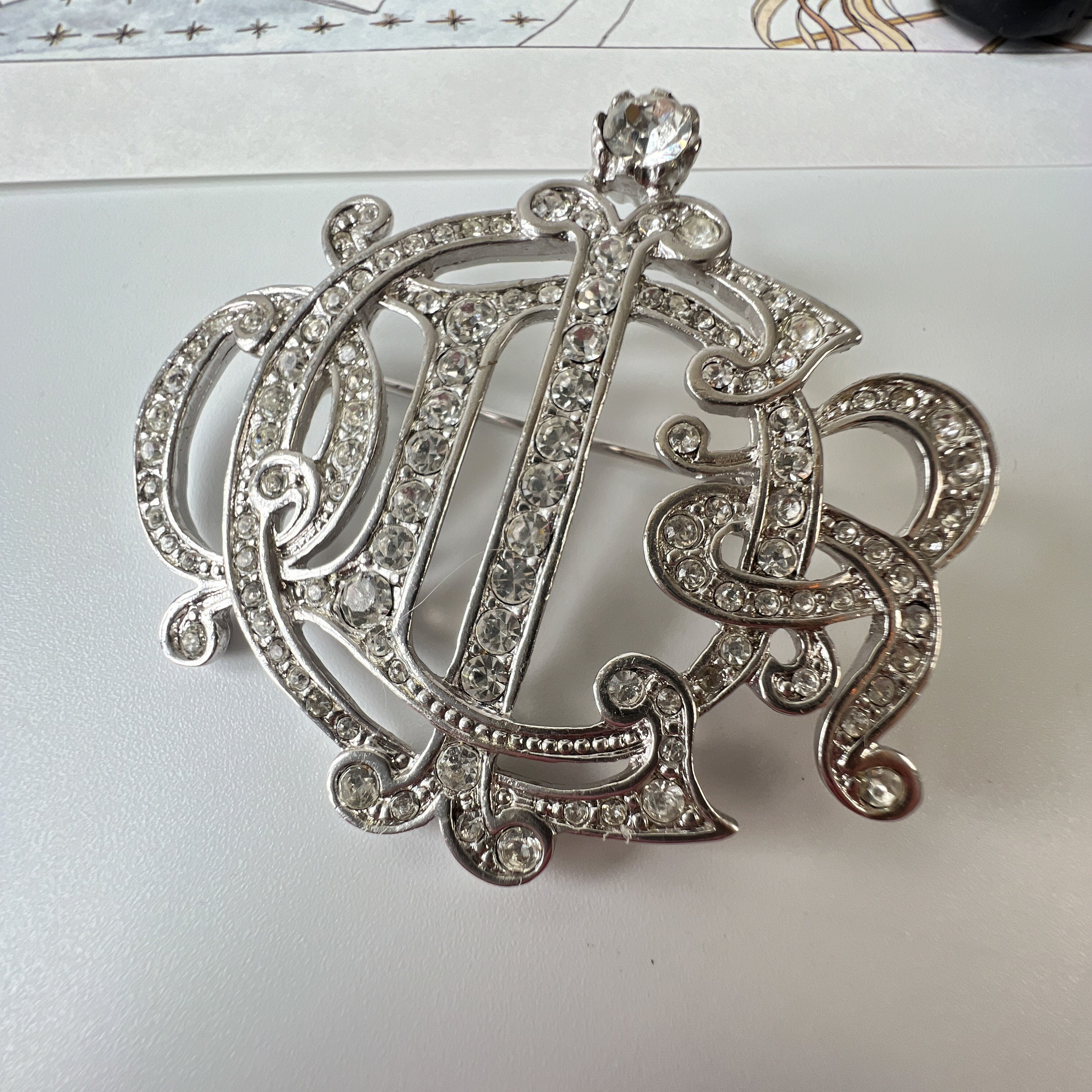 CHRISTIAN DIOR Vintage Crystal Logo Brooch - Etsy