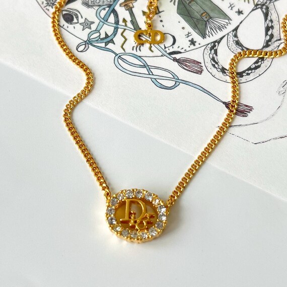 Christian Dior Vintage Dior Crystal Round Logo Necklace - Etsy