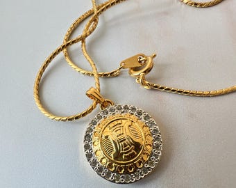 CELINE Vintage Triomphe Crystal Coin Pendant Necklace - Etsy
