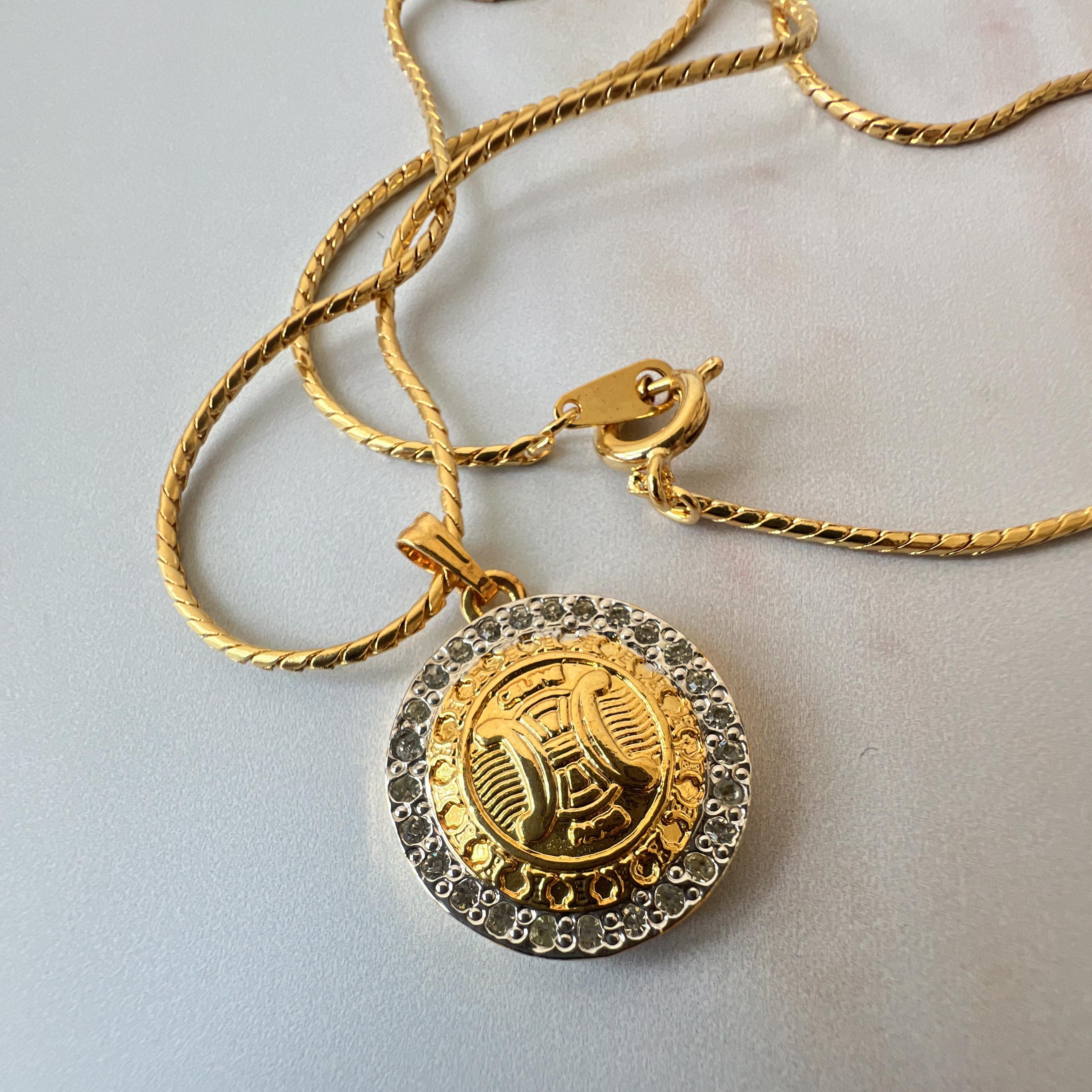 CELINE Vintage Triomphe Crystal Coin Pendant Necklace - Etsy