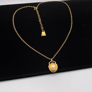 LANVIN Vintage Gold Plated Logo Pendant Necklace