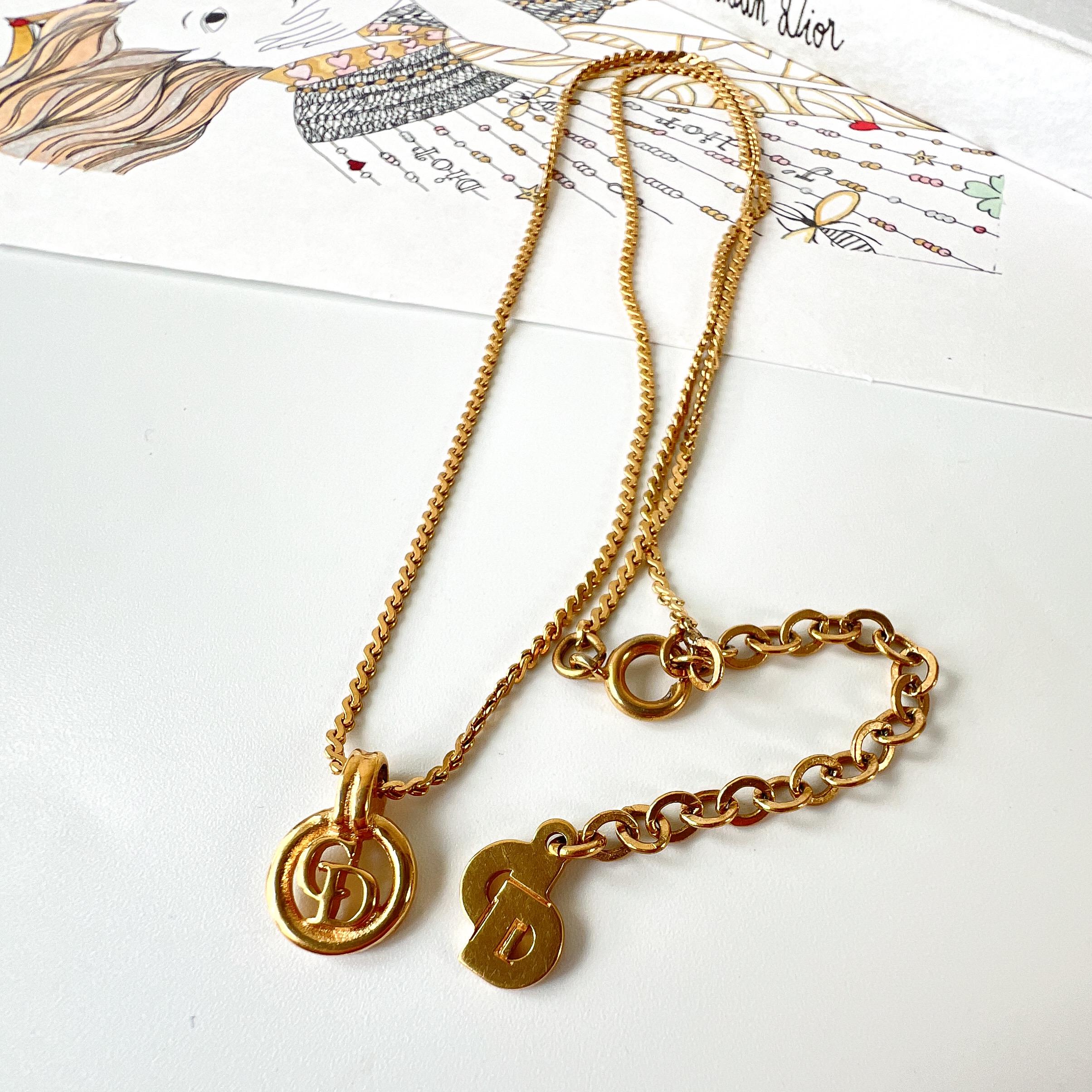 Christian Dior Vintage Gold Plated CD Logo Pendant Necklace