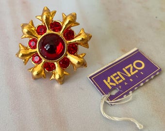 kenzo ヴィンテージブローチ　フラワー　ゴールド KENZO ヴィンテージ ゴールドメッキ フラワーブローチ - Etsy 日本