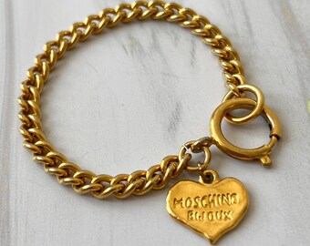 MOSCHINO ヴィンテージチェーン ハートチャームブレスレット - Etsy 日本