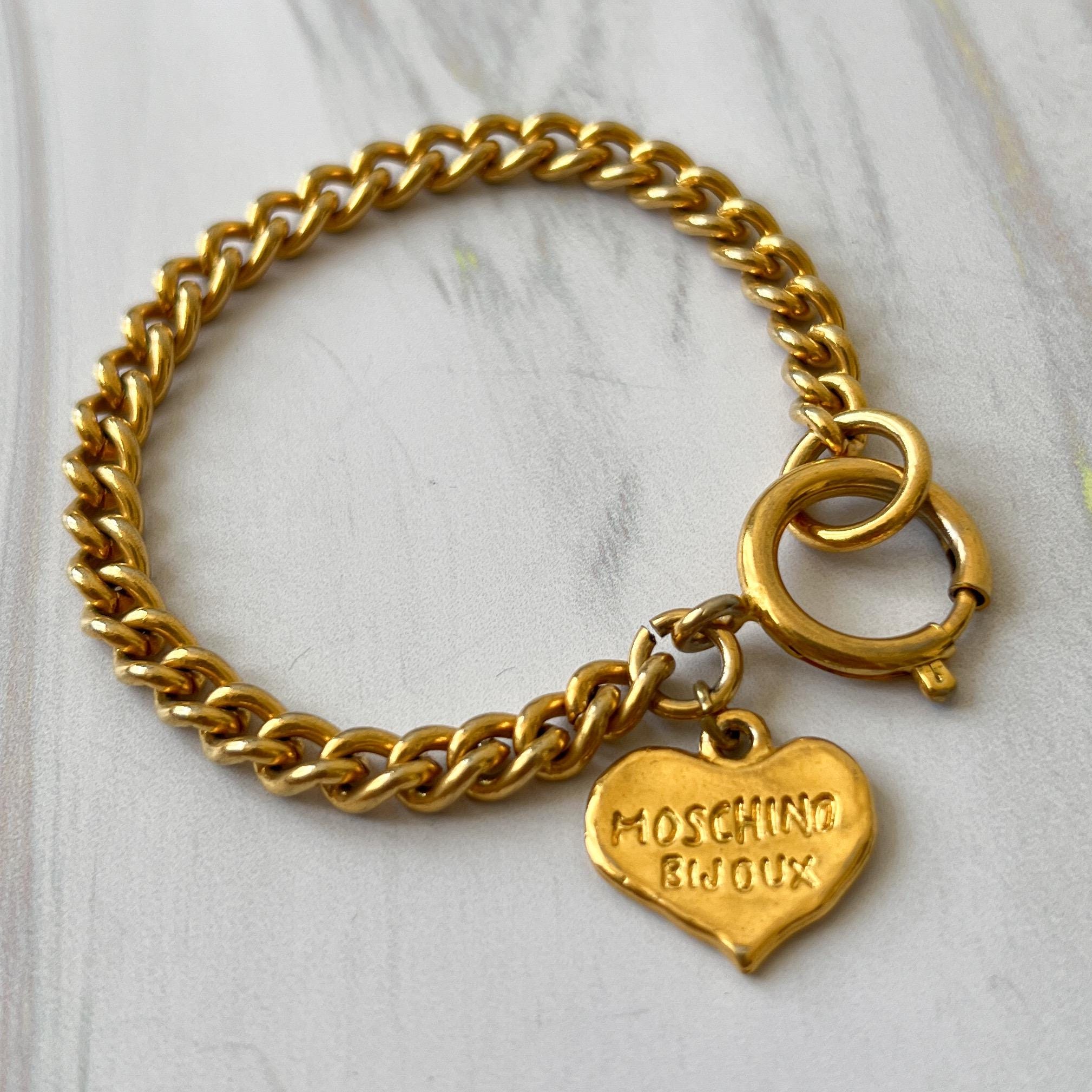 MOSCHINO ヴィンテージチェーン ハートチャームブレスレット - Etsy 日本