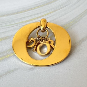 CHRISTIAN DIOR Vintage Gold plated logo charm Brooch