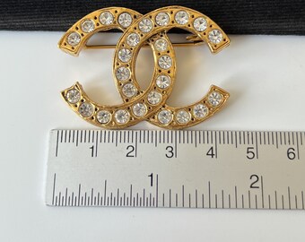 CHANEL Vintage Crystal Logo Brooch - Etsy